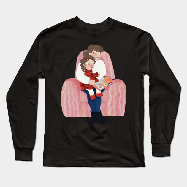 Mother and Daughter Reading books Long Sleeve T-Shirt by sugarveryglider